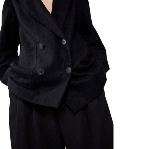 Zara NWT Oversized Linen Blend Blazer Black S M - Picture 3 of 9